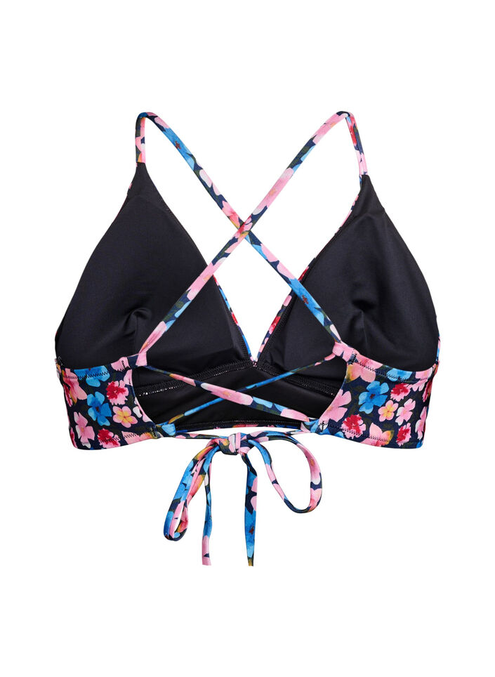 Bloemenbikini top met striksluiting aan de achterkant, Rood, Packshot image number 1