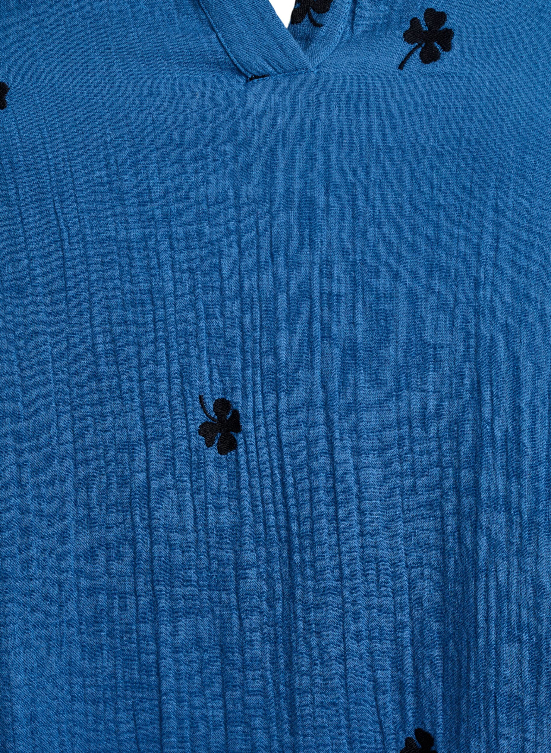 Zizzi Korte katoenen mousseline jurk met geborduurde bloemen, Blauw, Packshot image number 2