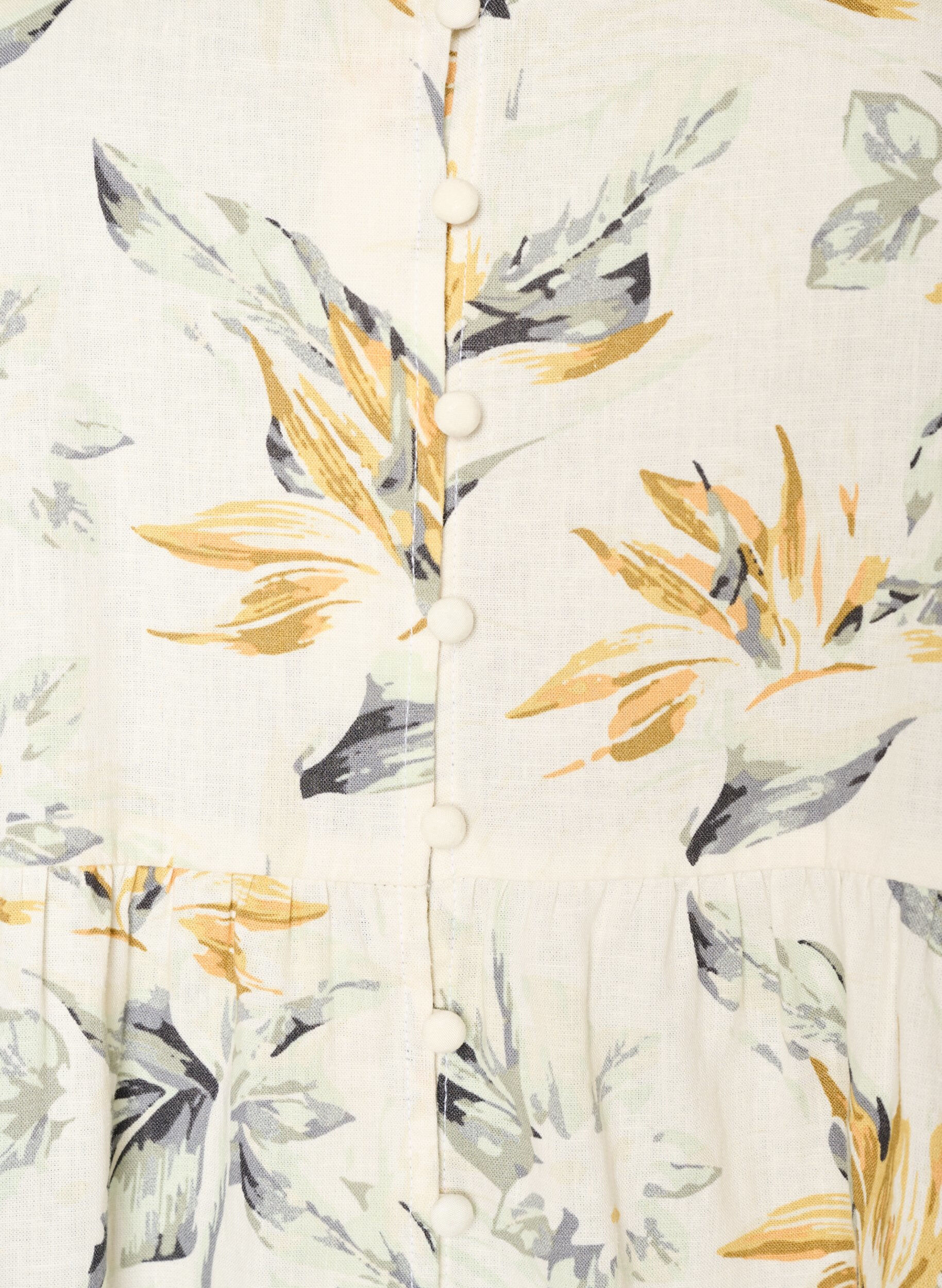 Zizzi Blouse in linnen en viscose met een V-hals en knoopsluiting, Wit, Packshot image number 2