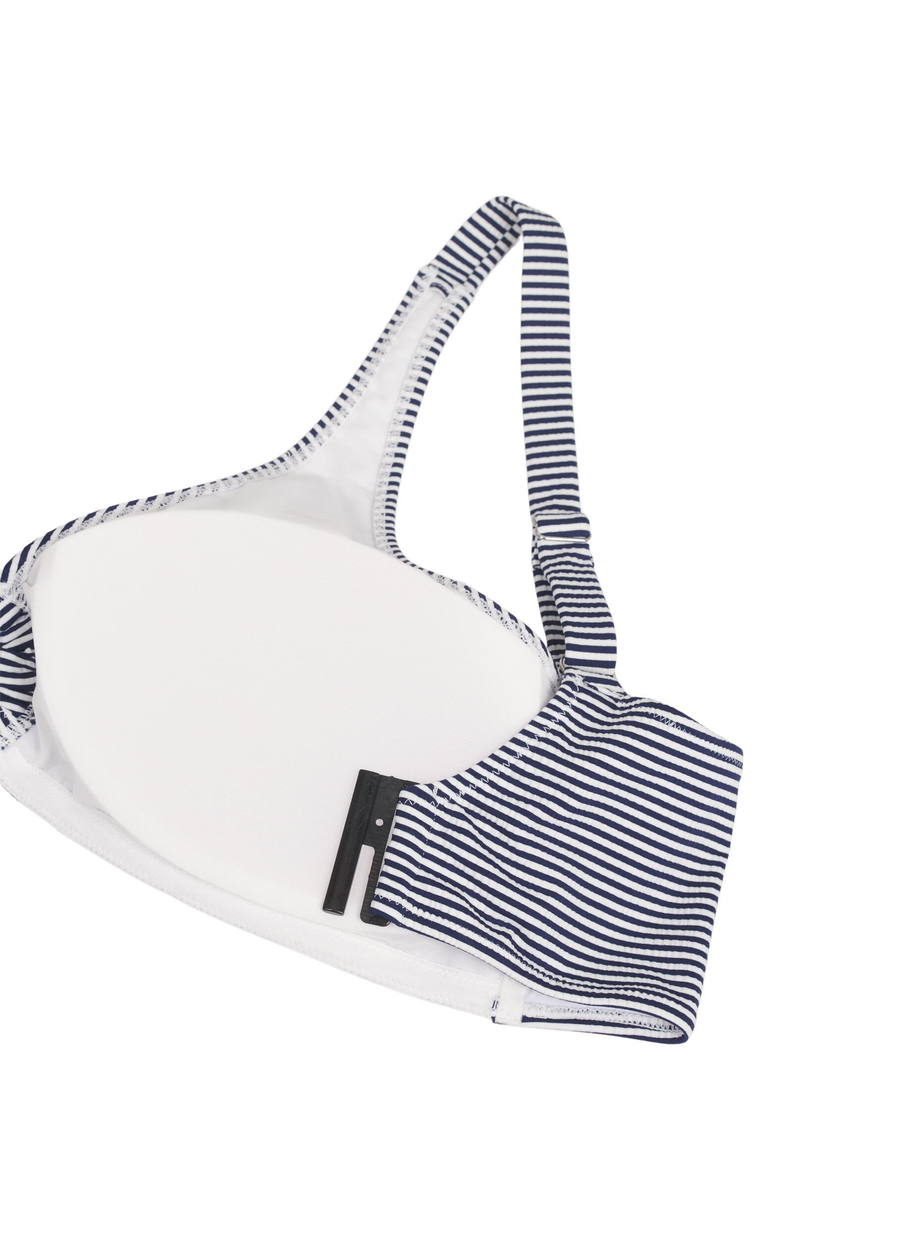 Zizzi Bikini top met gestreepte textuur en ringdetail, Blauw, Packshot image number 3