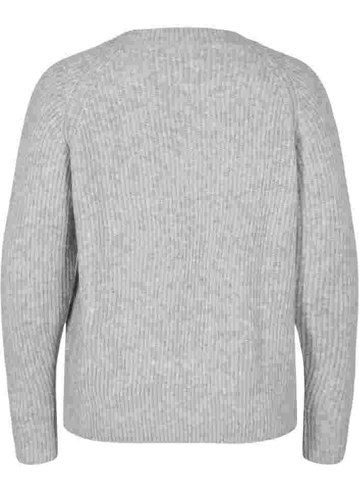 Gemêleerd gebreide trui met parelknopen, Light Grey Melange, Packshot image number 1