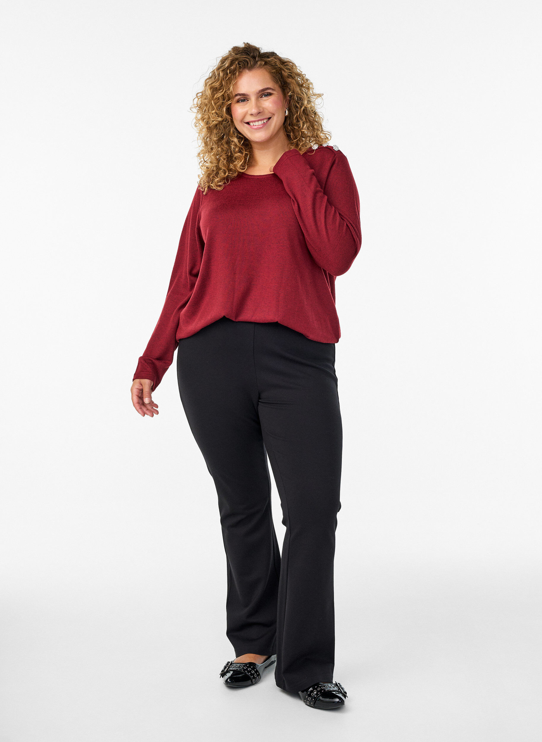 Bootcut broek van viscosemix, Zwart, Model