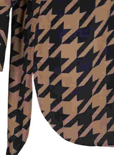 Lang viscose overhemd met patroon, Brown Houndsthooth, Packshot image number 3