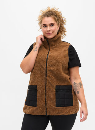 Vest in teddy en quilt, Camel, Model image number 0