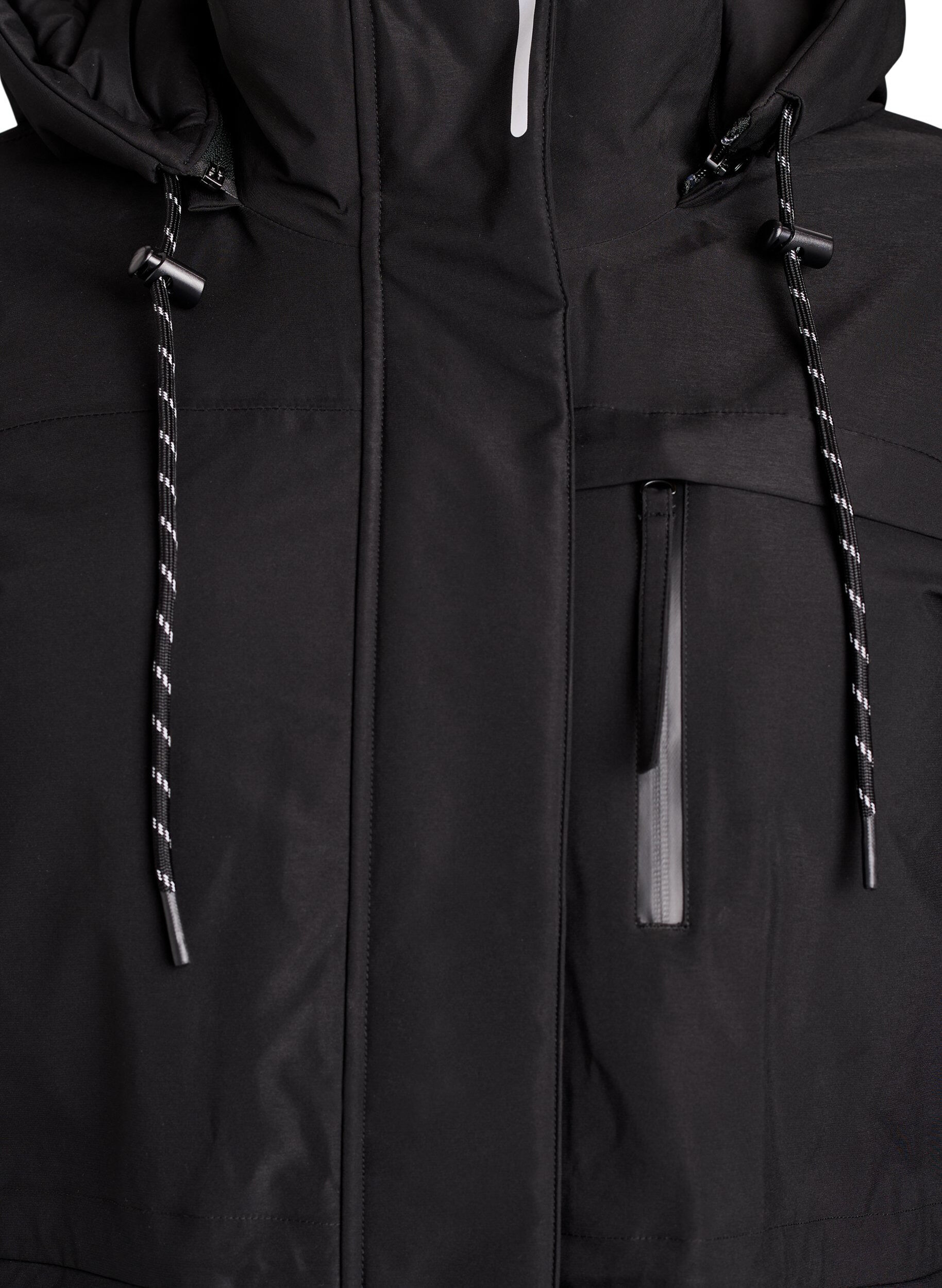 Zizzi Waterafstotende parka met capuchon en functionele details, Zwart, Packshot image number 2