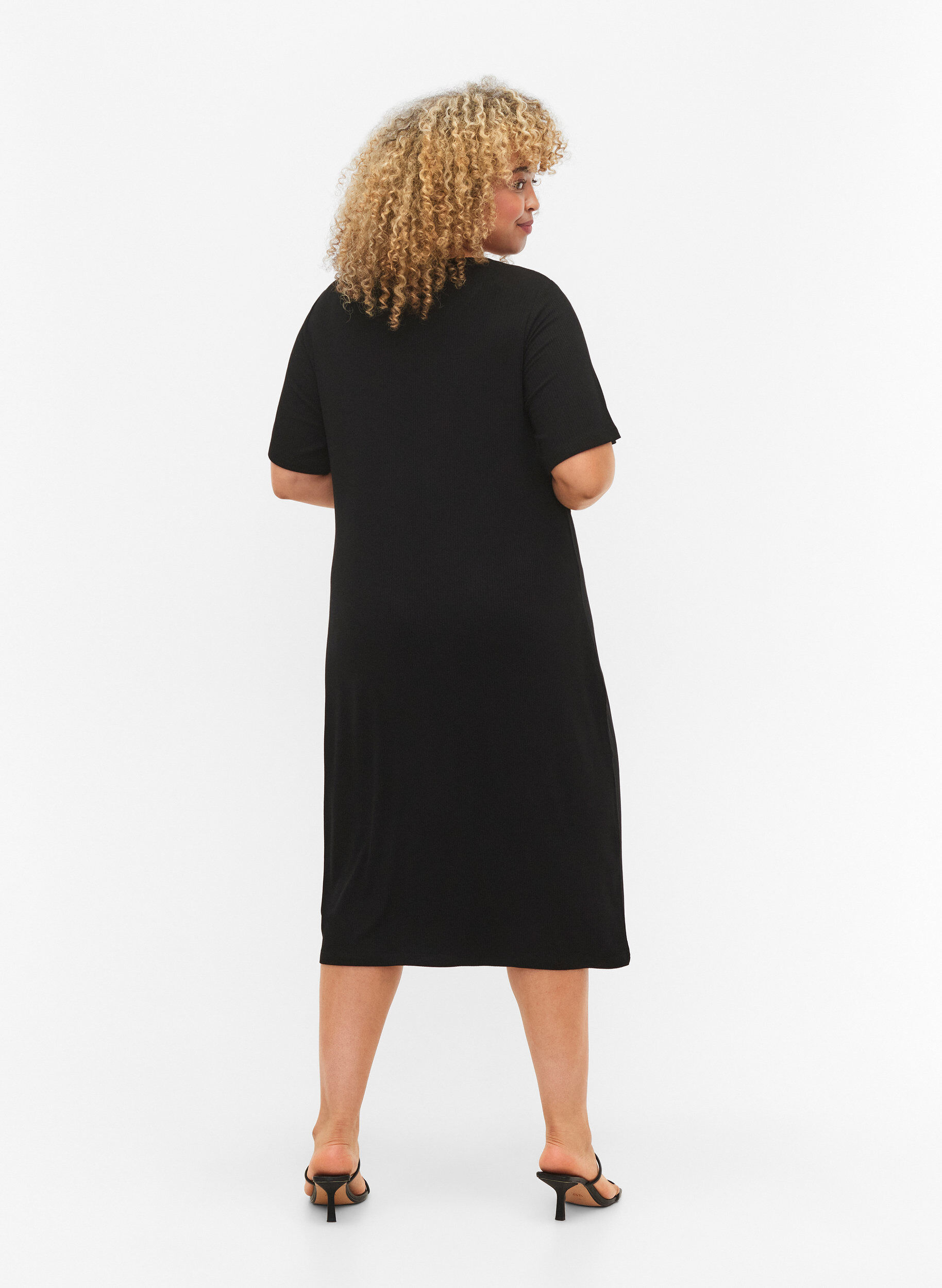 Zizzi Taillejurk van viscose ribkwaliteit met korte mouwen, Black, Model image number 1