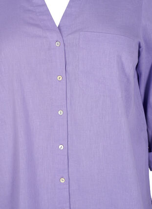 Overhemdblouse met knoopsluiting in katoen-linnen mix, Lavender, Packshot image number 2