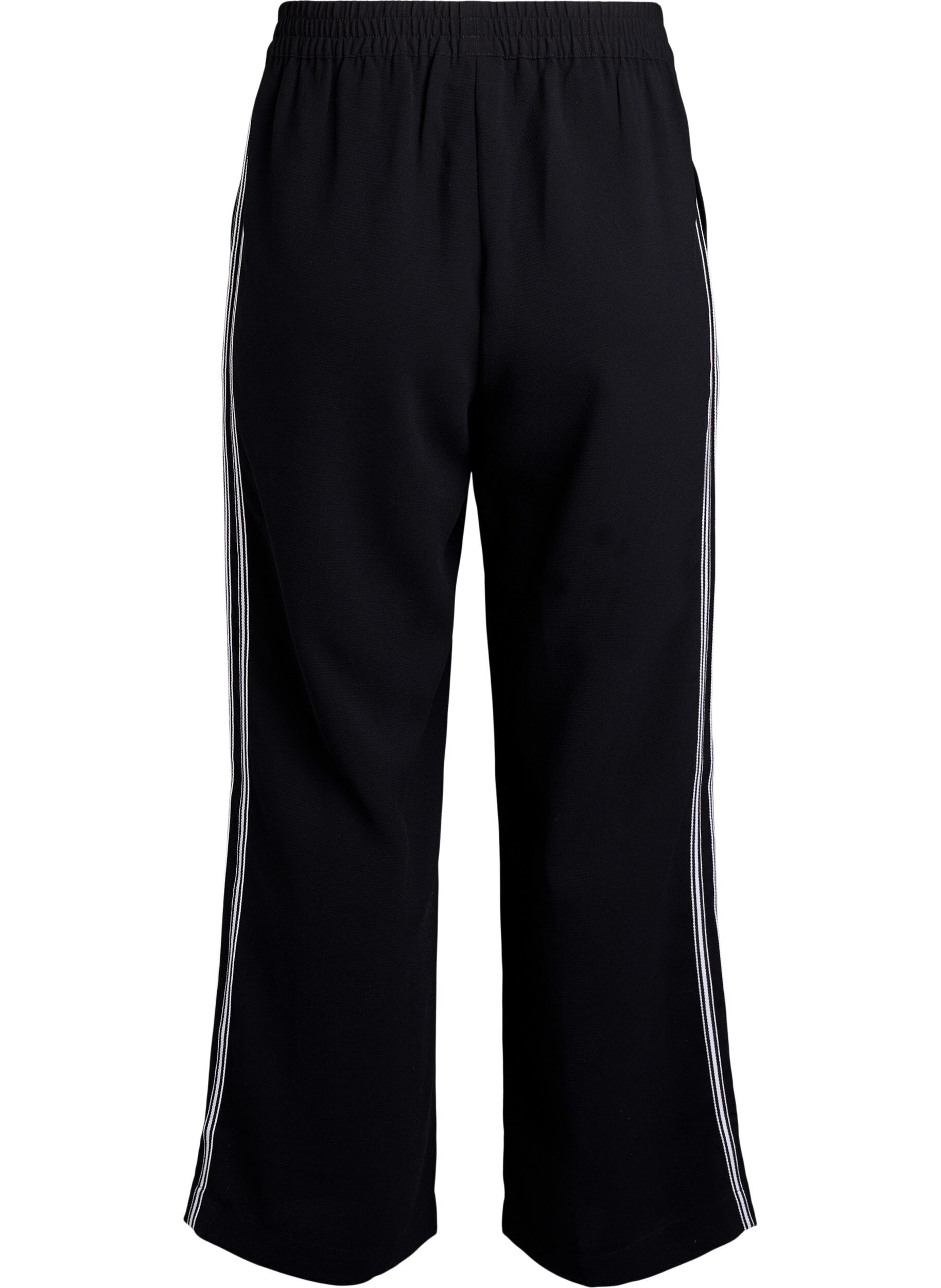 Zizzi Straight-fit broek met strookdetails, Zwart, Packshot image number 1
