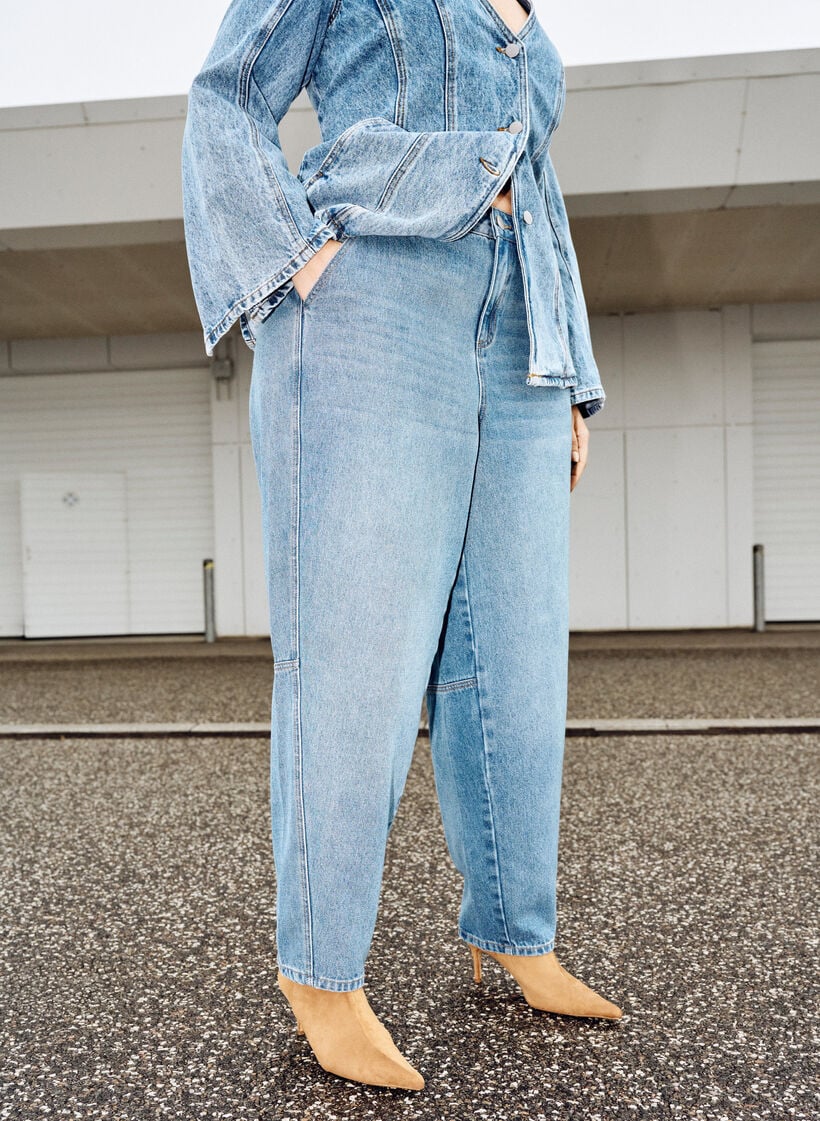 High waist barrel jeans, Blauw, Image image number 0