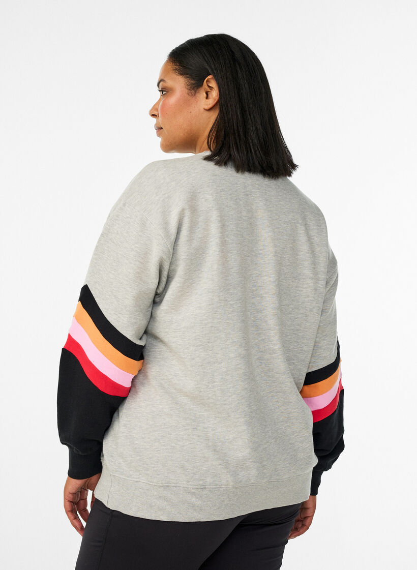 Sweatshirt met losse pasvorm met contrastdetails op de mouwen, Grijs, Model image number 2