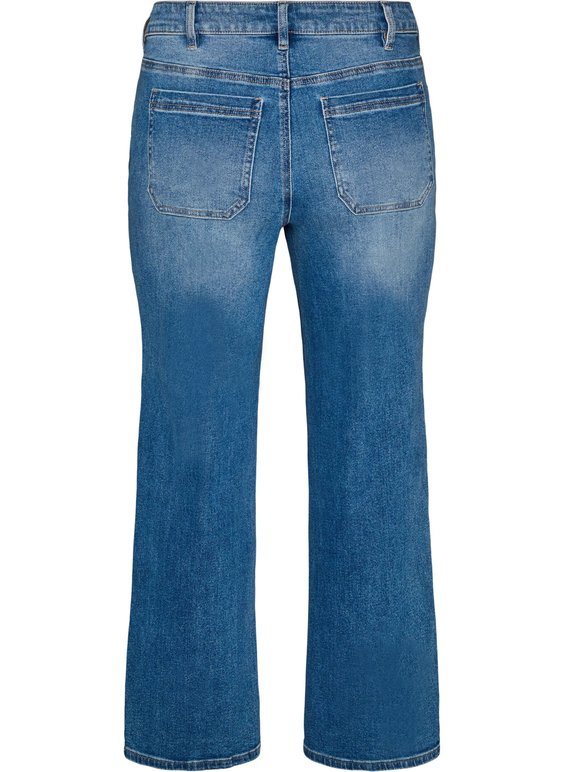 ZizziStraight jeans met een licht versleten look, Blauw, Packshot image number 1