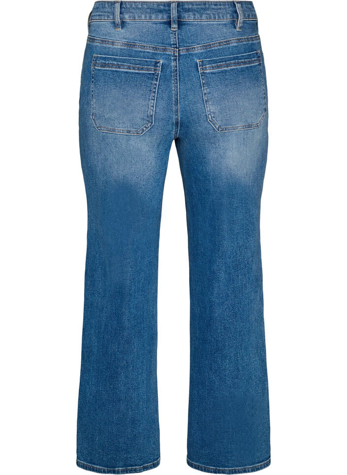 Straight jeans met een licht versleten look, Blauw, Packshot image number 1