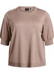 Gebreide blouse met korte mouwen en kleine strikken, Beige, Packshot image number 0