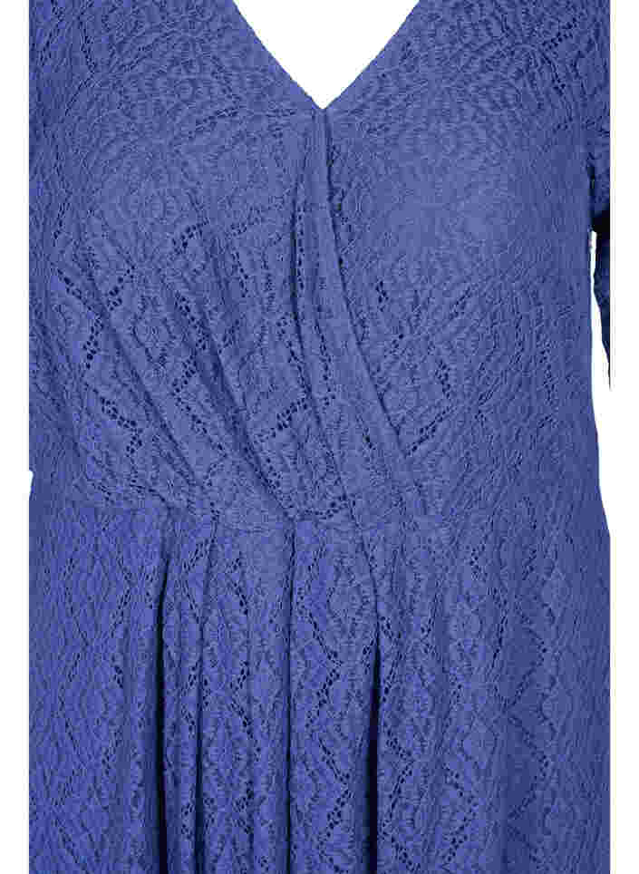 V-hals kanten jurk met 3/4 mouwen, Deep Cobalt, Packshot image number 2
