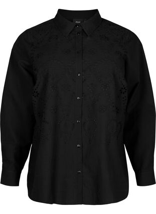Katoenen overhemd met broderie anglaise, Black, Packshot image number 0