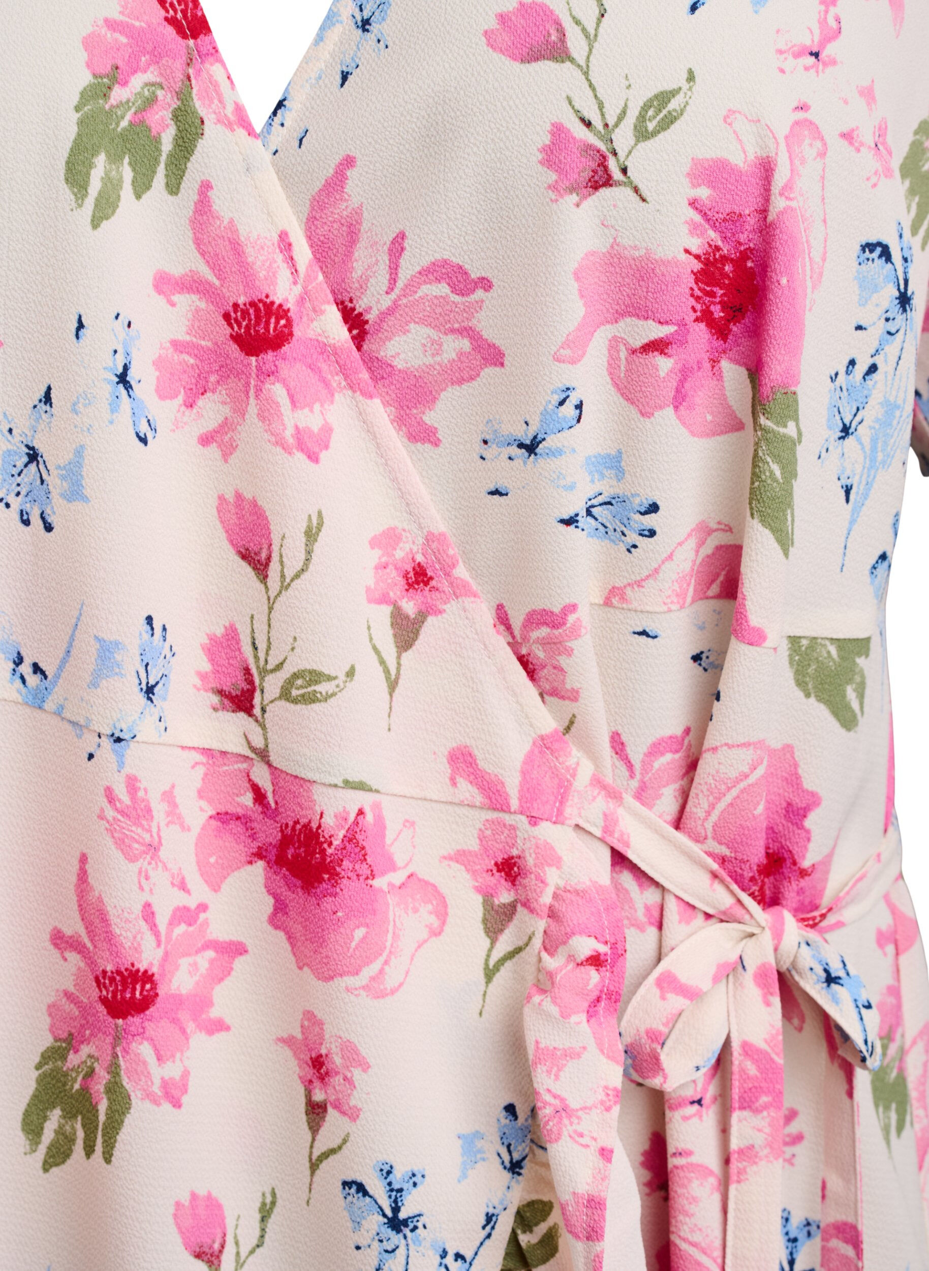 Zizzi Bloemen wikkeljurk met korte mouwen, Wit, Packshot image number 2