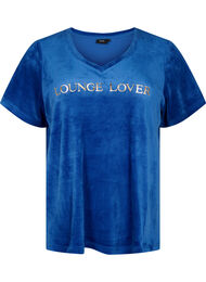 Velours T-shirt met v-hals, Monaco Blue