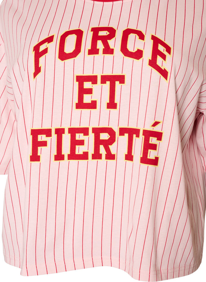 Boxy T-shirt met strepen en statement print, Roze, Packshot image number 2