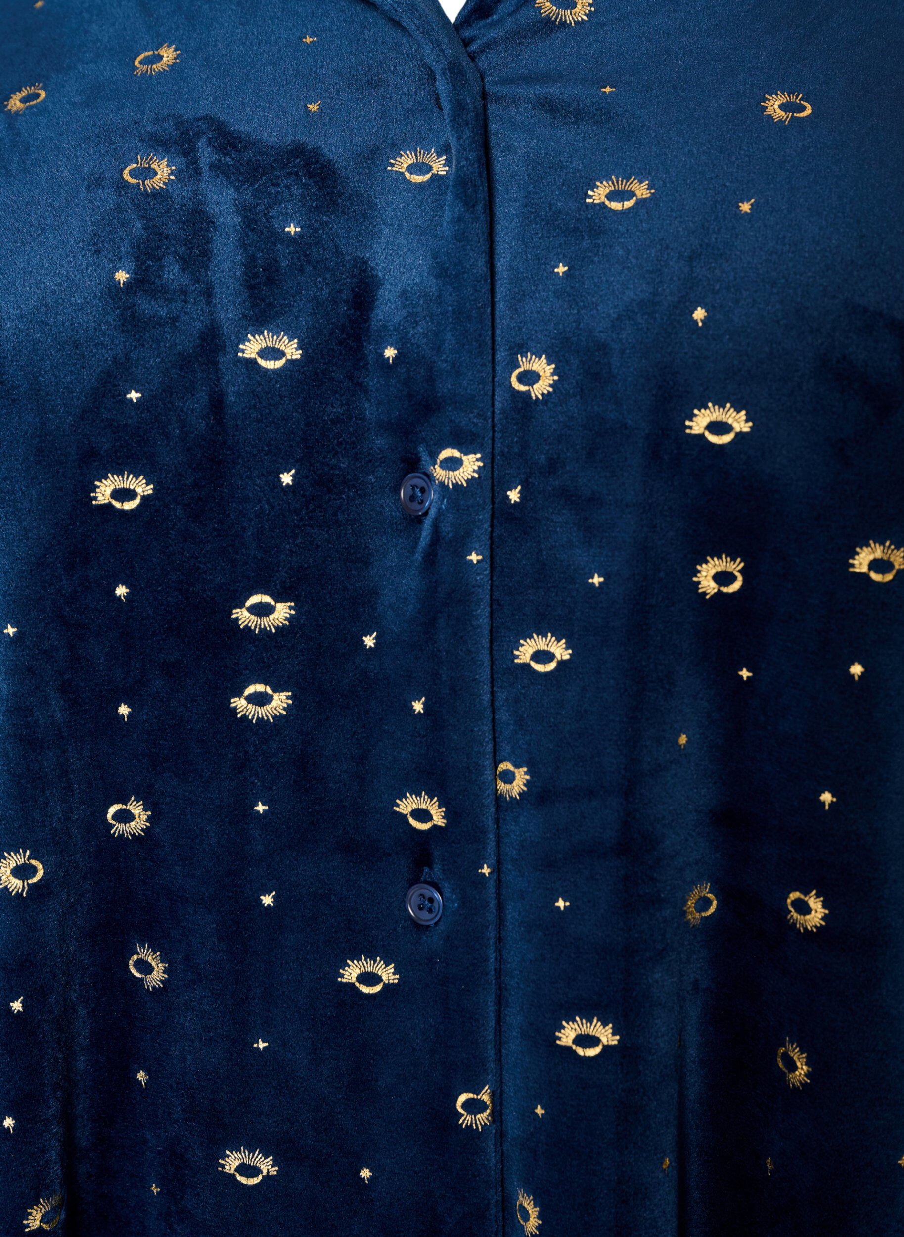ZizziVelour pyjamashirt met een all-over print, Blauw, Packshot image number 2