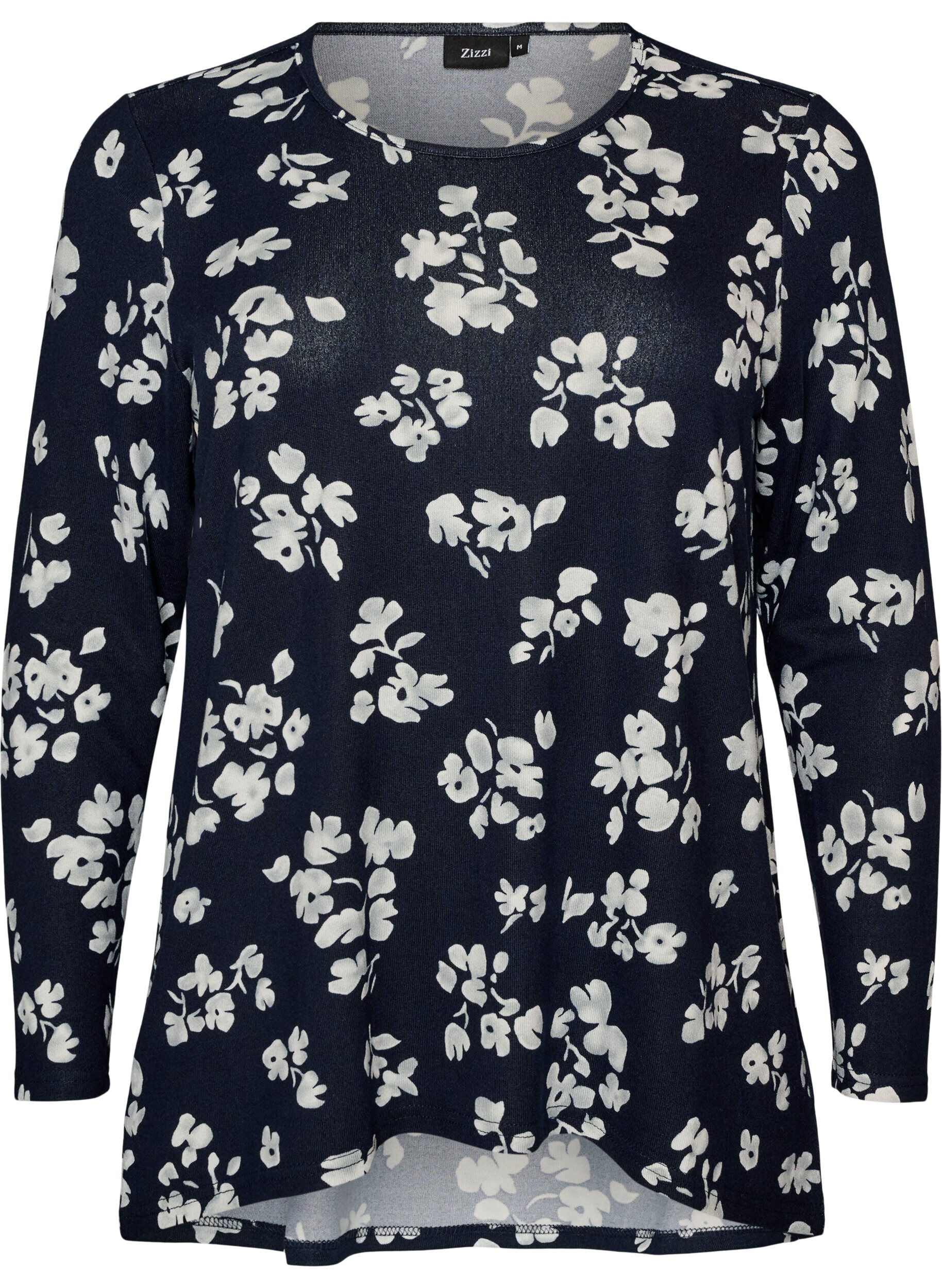 ZizziGebloemde blouse met lange mouwen, Blauw, Packshot image number 0