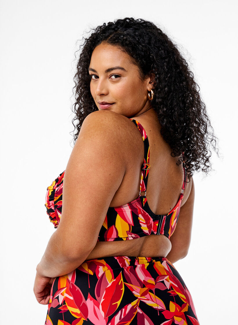 Gewatteerde bikinitop met print, Rood, Model image number 1