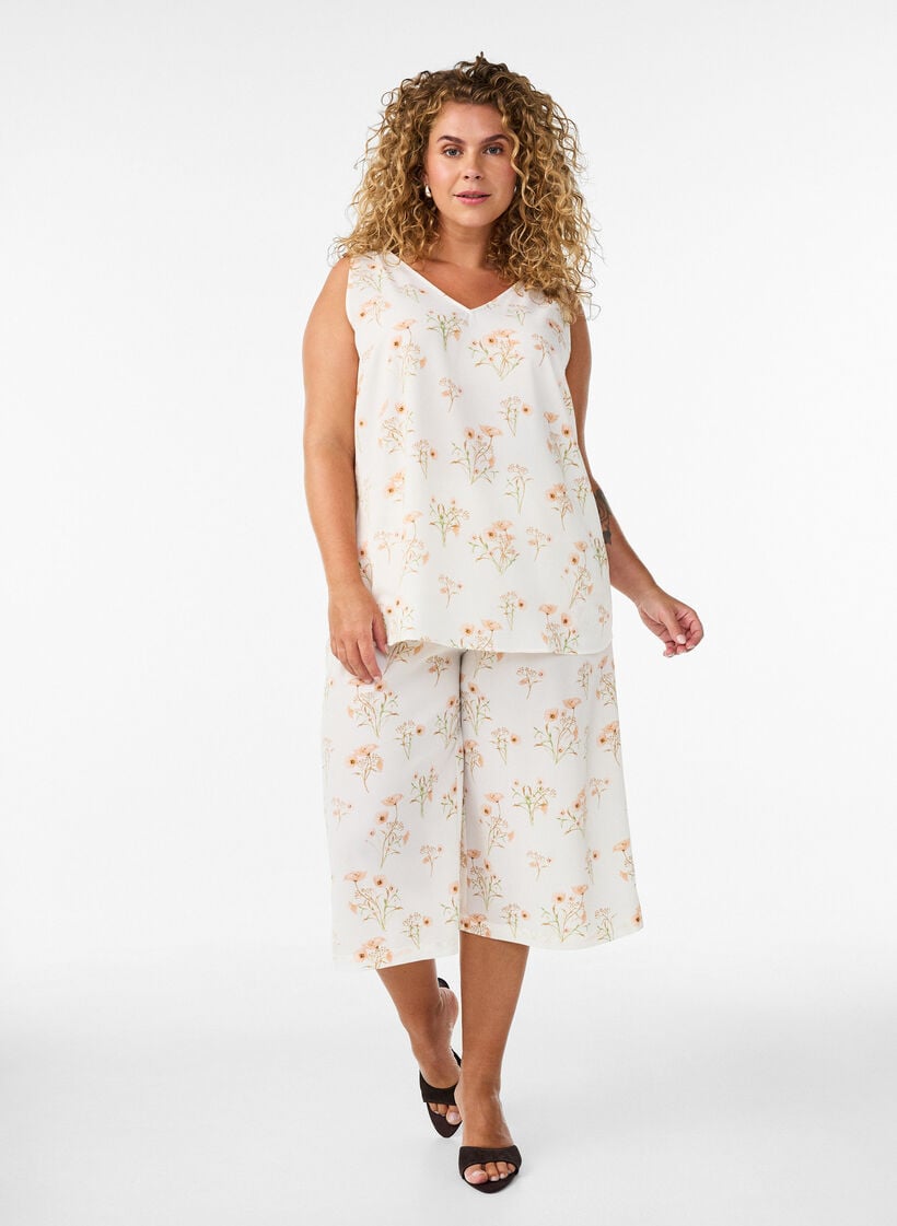 Culotte broek met print, Vanille, Model image number 0