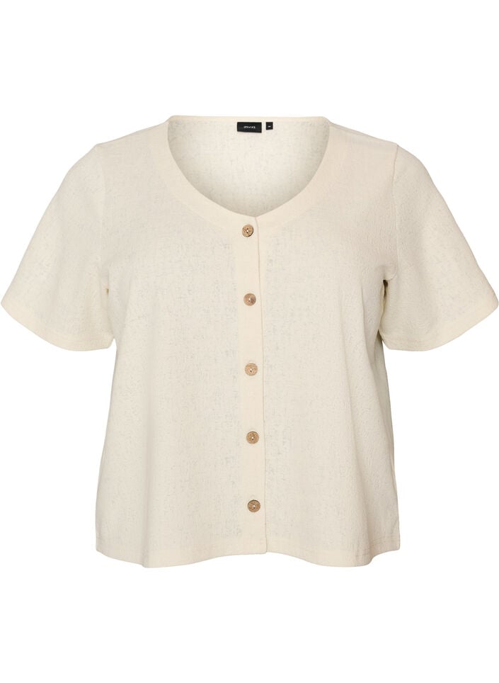Katoenen blouse met structuur en knoopsluiting, Vanille, Packshot image number 0