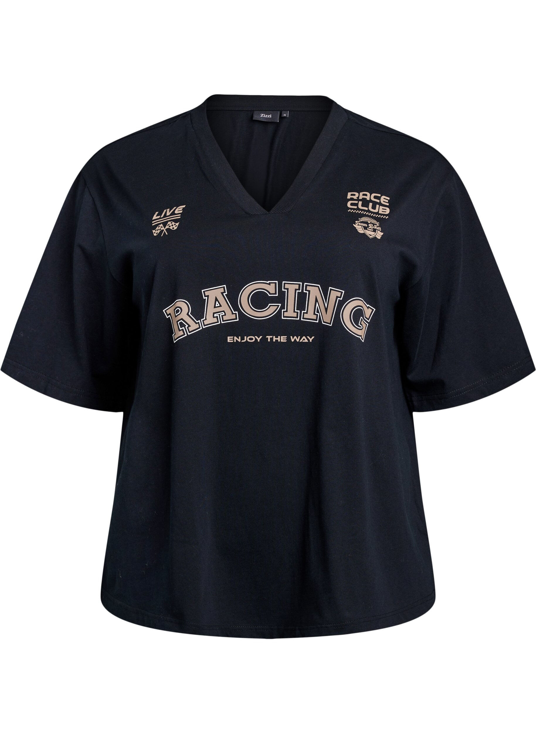 Zizzi Oversized T-shirt met Racing print, Zwart, Packshot image number 0