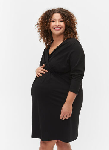 Zwangerschapsjurk in katoen, Black, Model image number 0