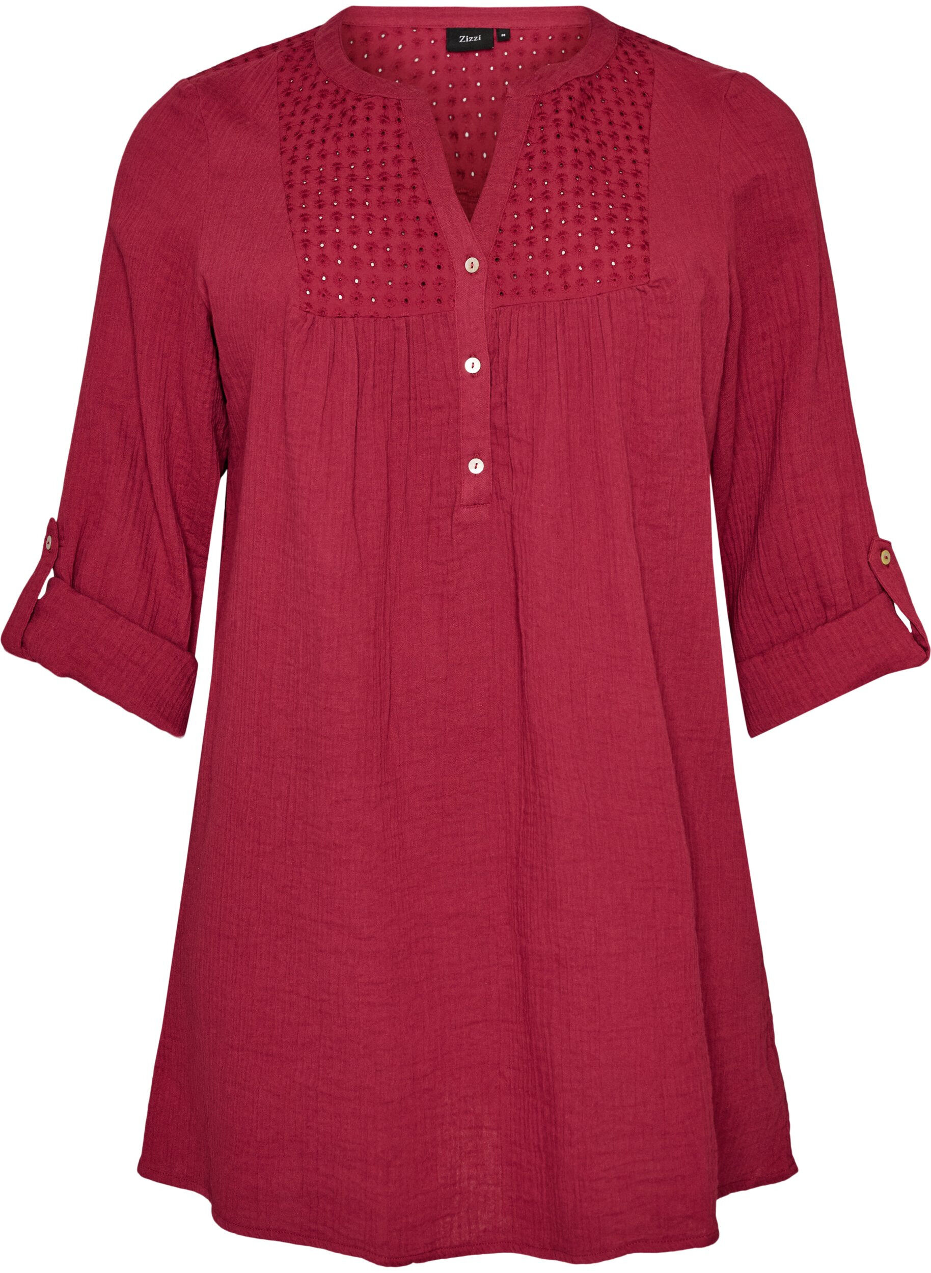 ZizziKatoenen mousseline tuniek met broderie anglaise, Rood, Packshot image number 0