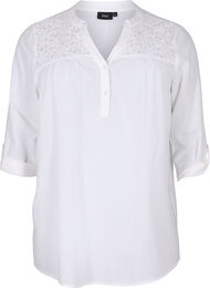 Katoenen blouse met kanten details, Bright White