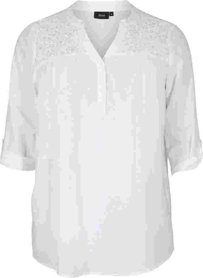 Katoenen blouse met kanten details, Bright White, Packshot image number 0