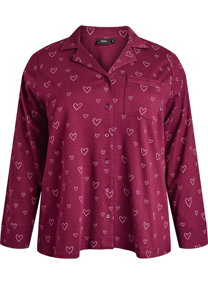 Katoenen pyjamashirt met borstzak, Donker Bordeaux, Packshot