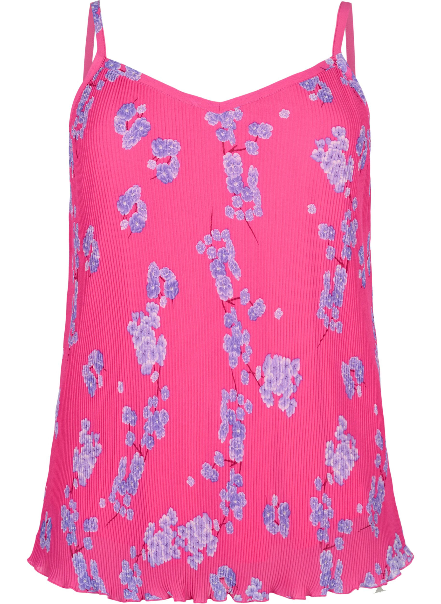 Zizzi Geplooid mouwloos topje, Beetroot Purple AOP, Packshot image number 0