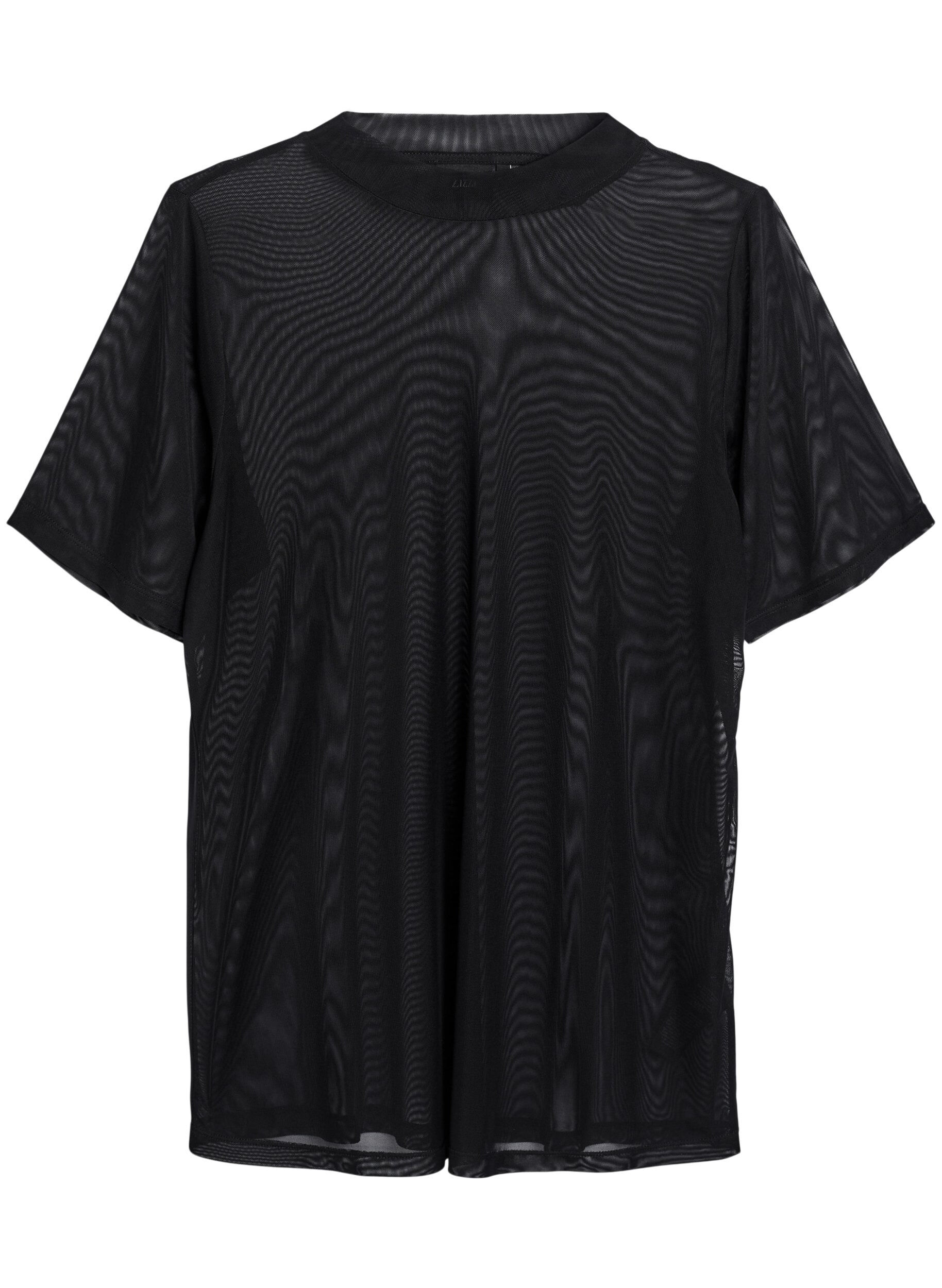 Zizzi Mesh blouse met korte mouwen, Zwart, Packshot image number 0