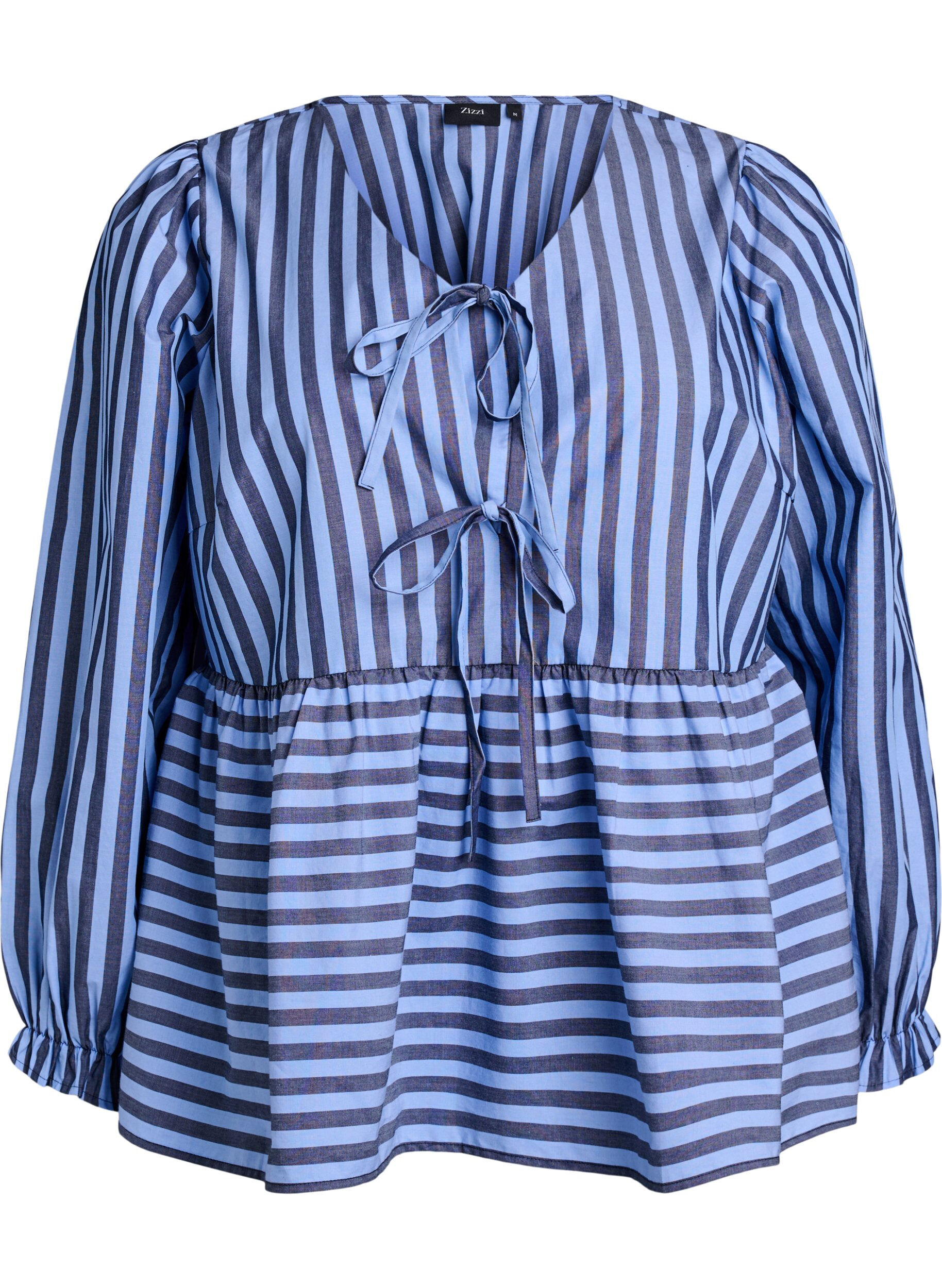 Zizzi Blouse met strepen en strikken, Blauw, Packshot image number 0