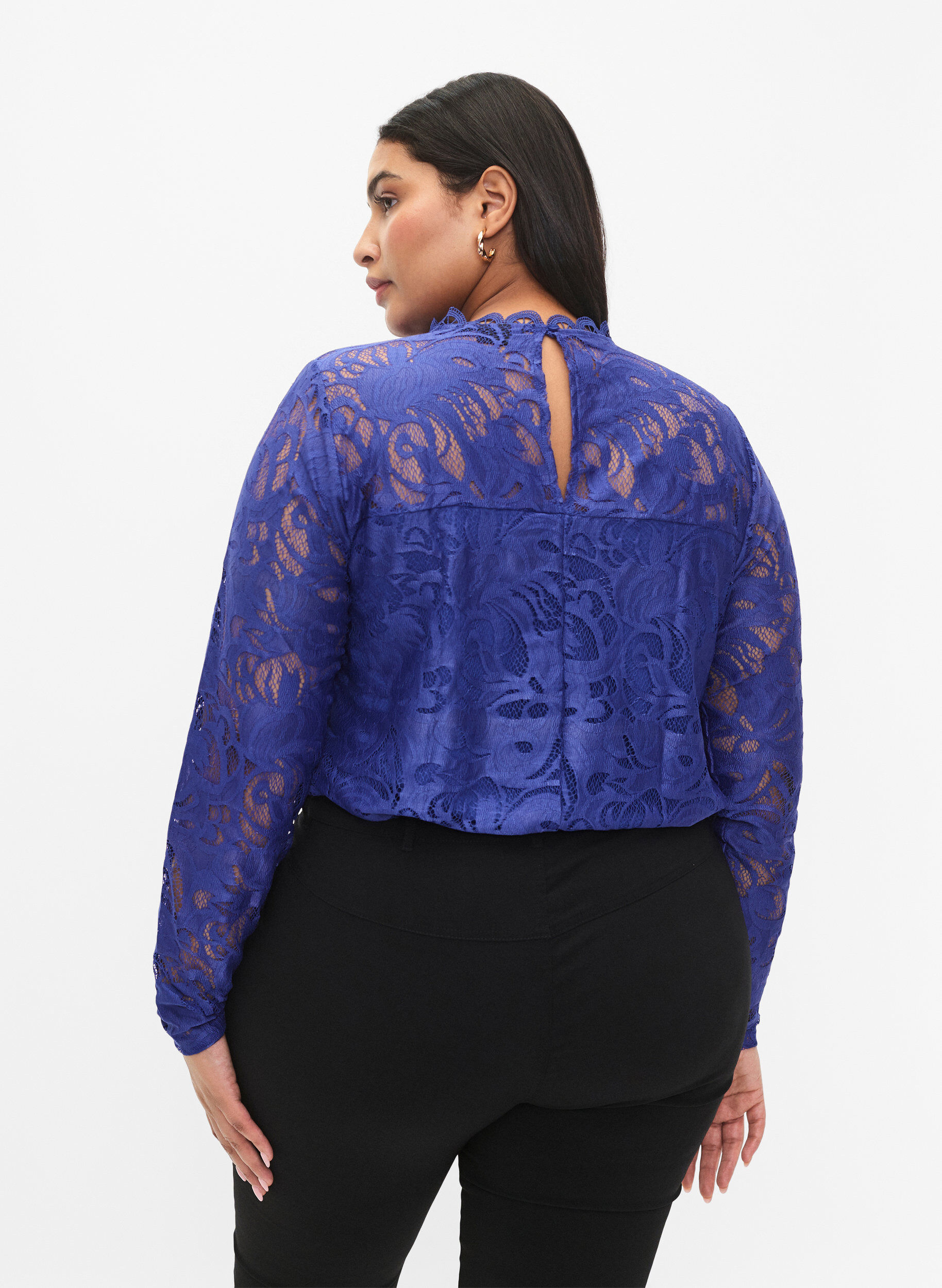 Zizzi Kanten blouse met lange mouwen, Deep Ultramarine, Model image number 1