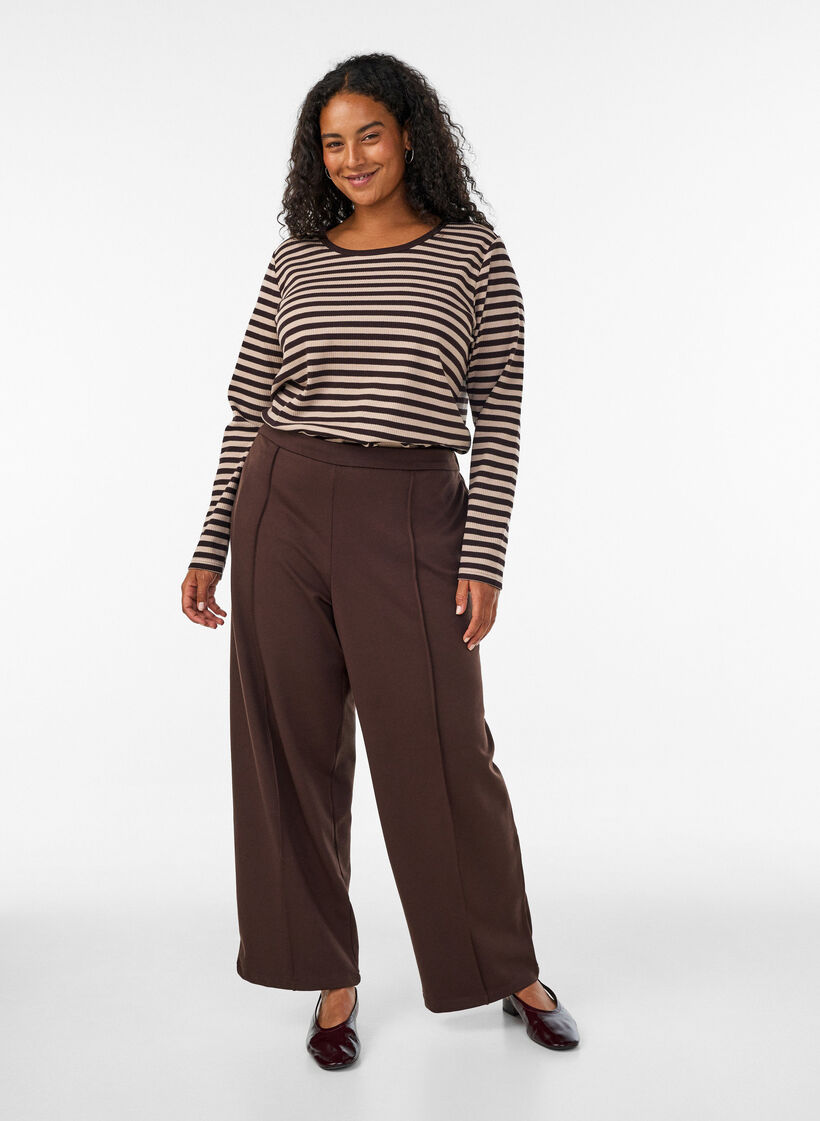 Gestreepte blouse met lange mouwen, Bruin, Model image number 1