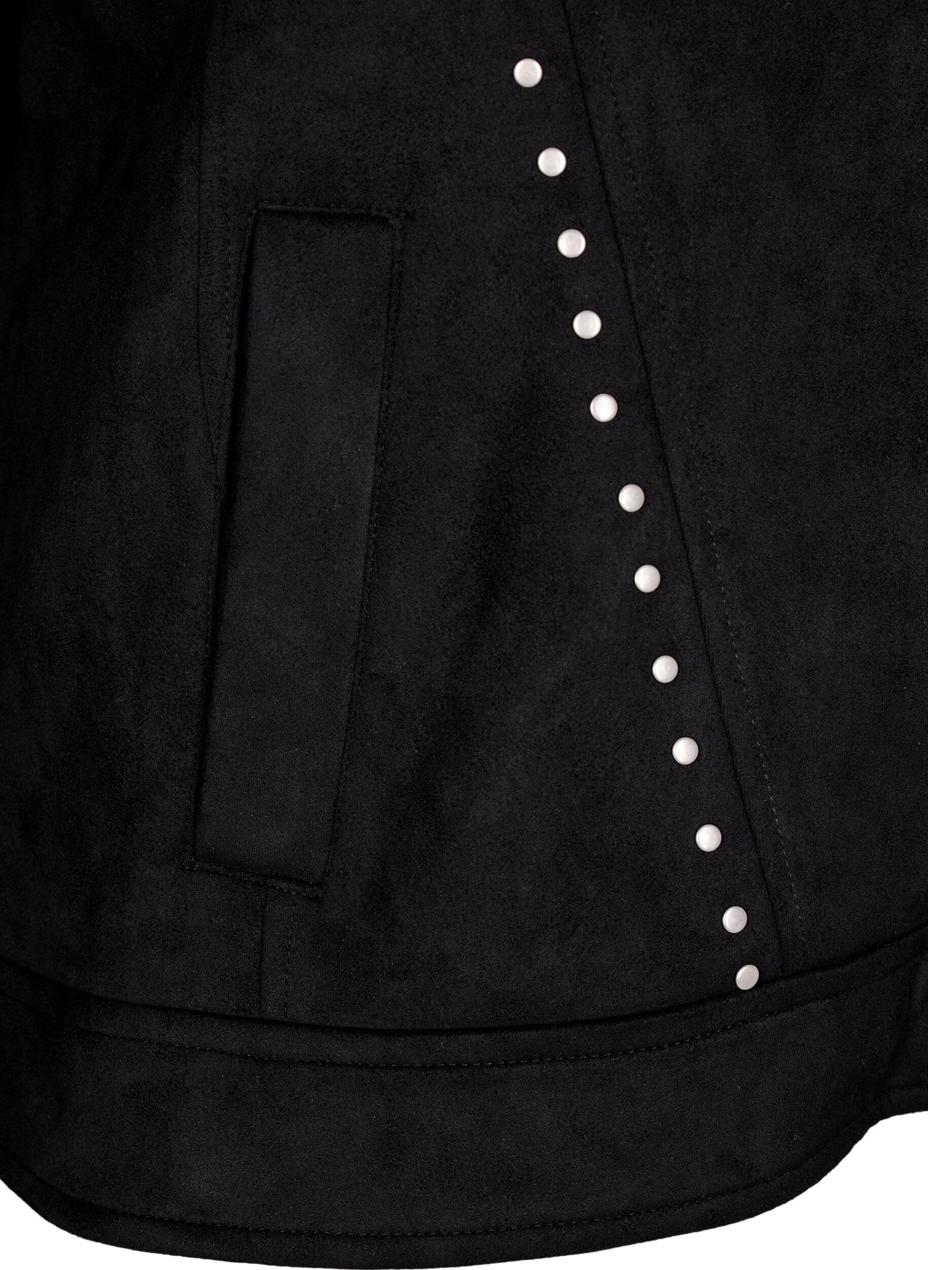 Zizzi Imitatie su&egrave;de bikerjack met studs, Zwart, Packshot image number 3