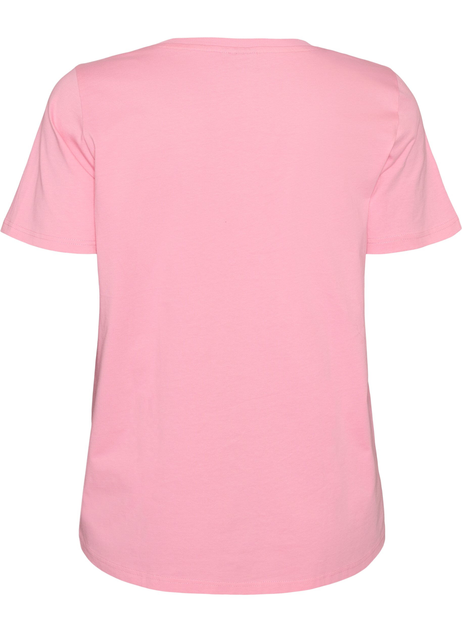 ZizziKatoenen T-shirt met print aan de voorkant, Roze, Packshot image number 1