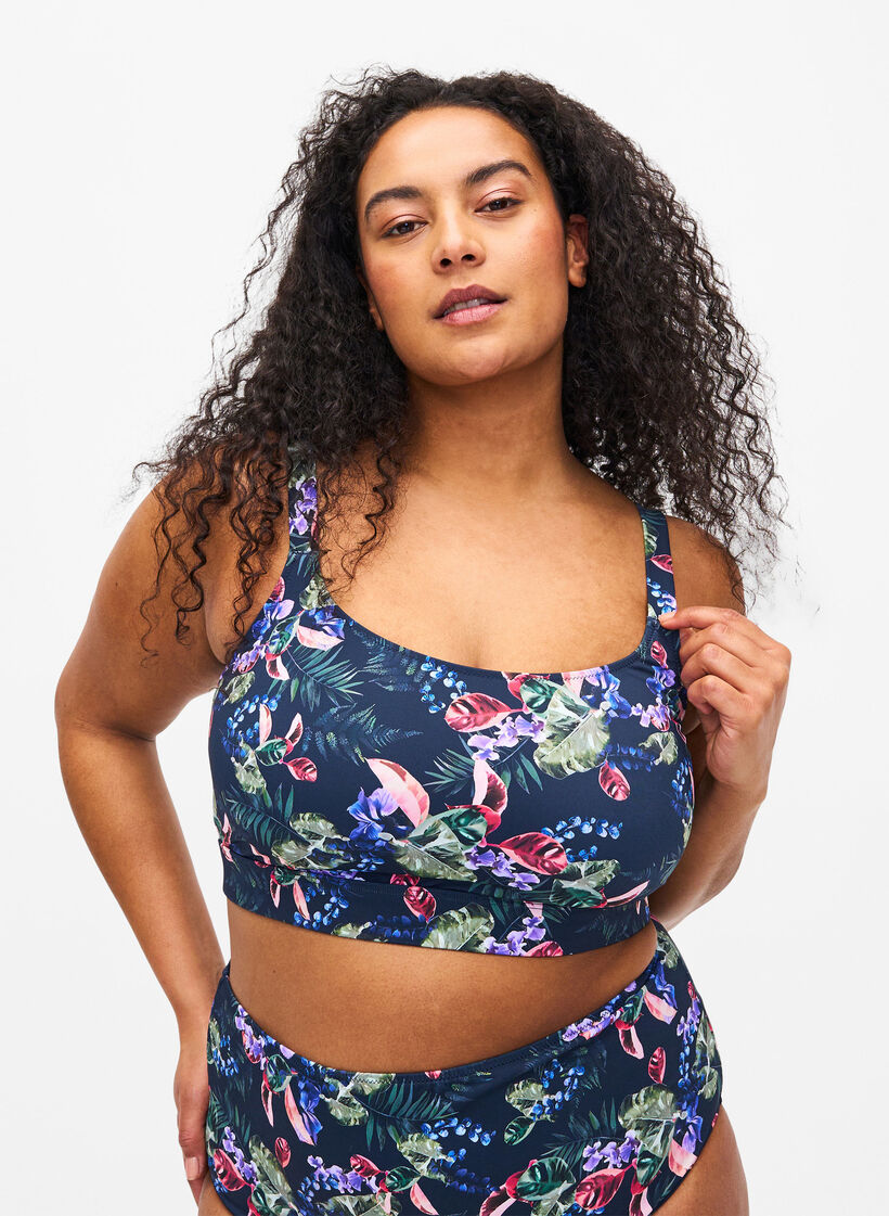 Bedrukte bikinitop met verstelbare bandjes, Deep Palm AOP, Model image number 0
