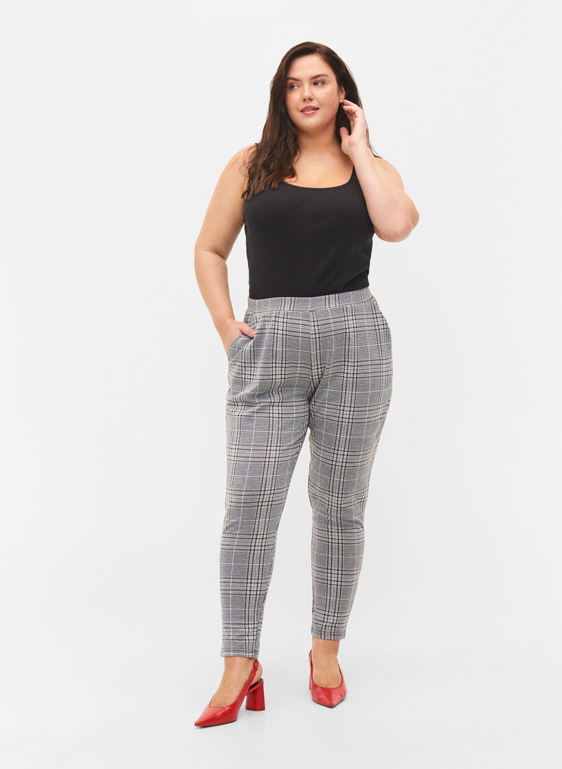 Cropped Maddison broek met geruit motief, Black Check, Model image number 0