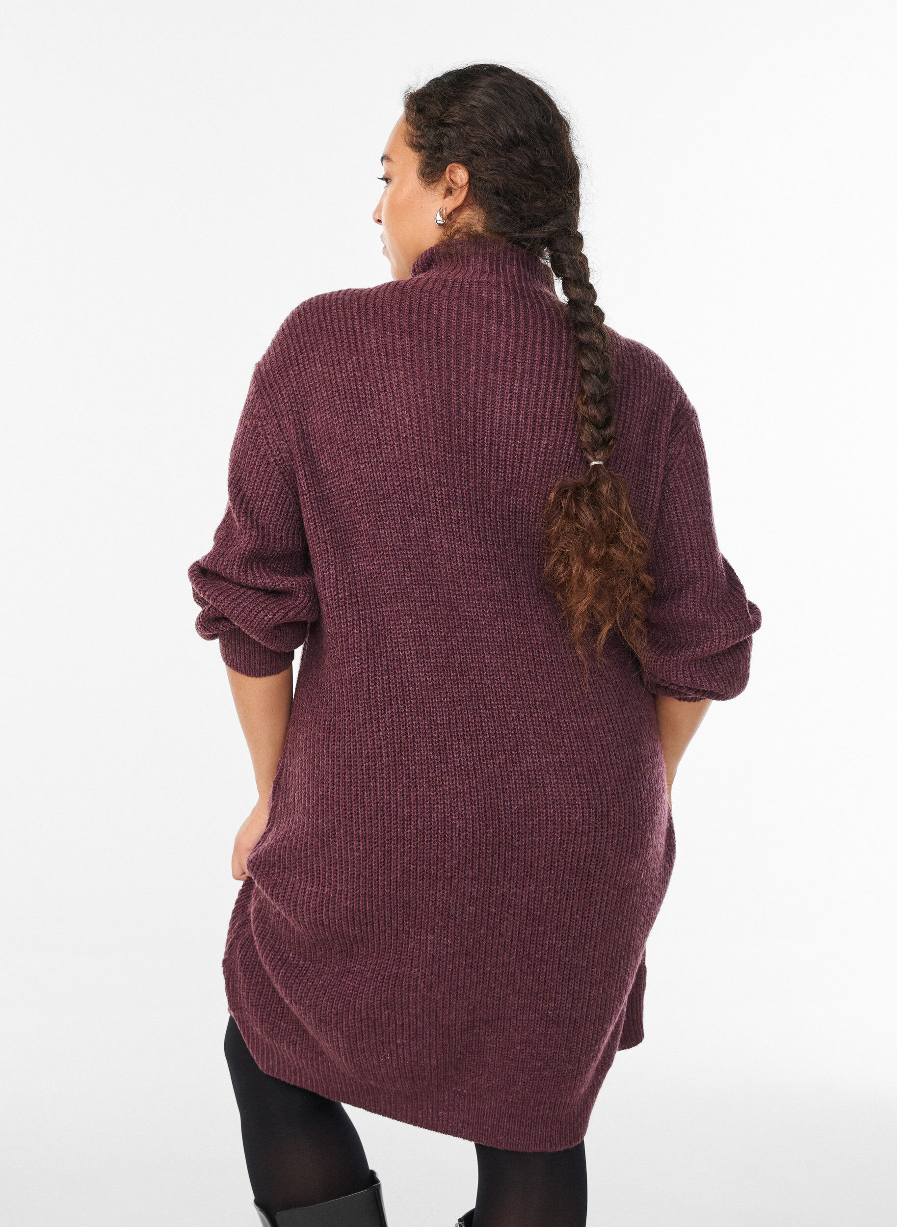 Zizzi FLASH - Korte gebreide jurk met hoge hals, Rood, Model image number 2