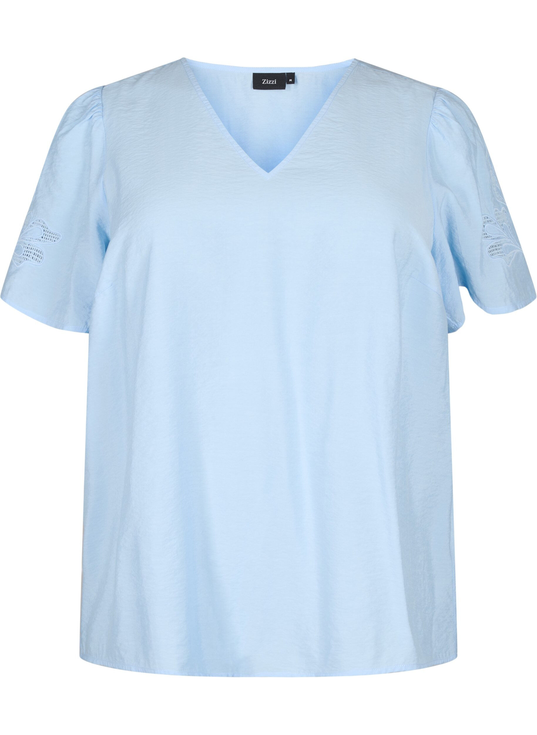 Zizzi Viscose blouse met korte mouwen en borduursel, Blauw, Packshot image number 0