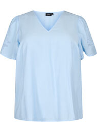 Viscose blouse met korte mouwen en borduursel, Chambray Blue