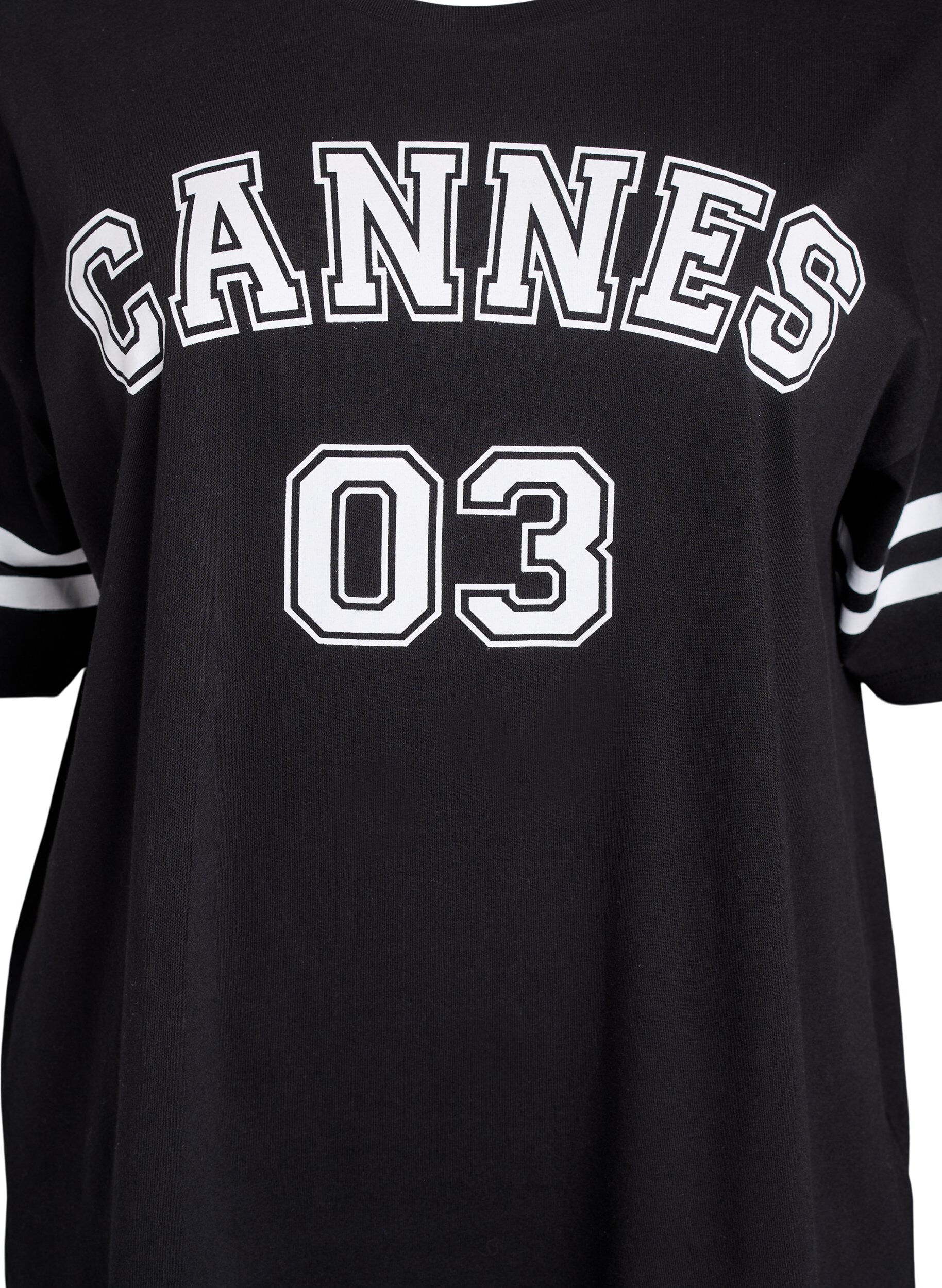 Zizzi Sportief oversized college T-shirt, Zwart, Packshot image number 2