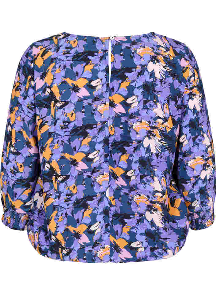 Gebloemde viscose blouse met smok, Purple Flower AOP, Packshot image number 1