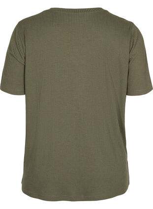 T-shirt met korte mouwen in ribstof, Dusty Olive, Packshot image number 1