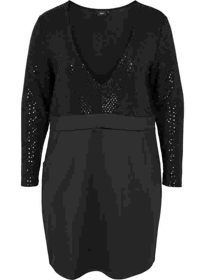 Nauwsluitende jurk met glitterstructuur, Black, Packshot image number 0