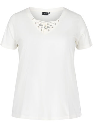 Biologisch katoenen t-shirt met leuk detail, Warm Off-white, Packshot image number 0